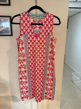Gretchen Scott Designs Pink, White & Aqua Printed Sleeveless Midi Dress